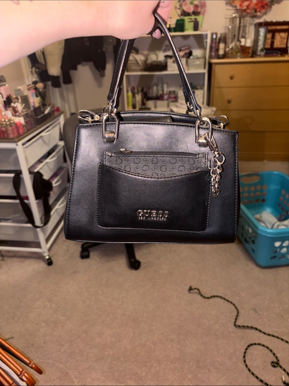 Guess Black Satchel with Signature Accent and Charm